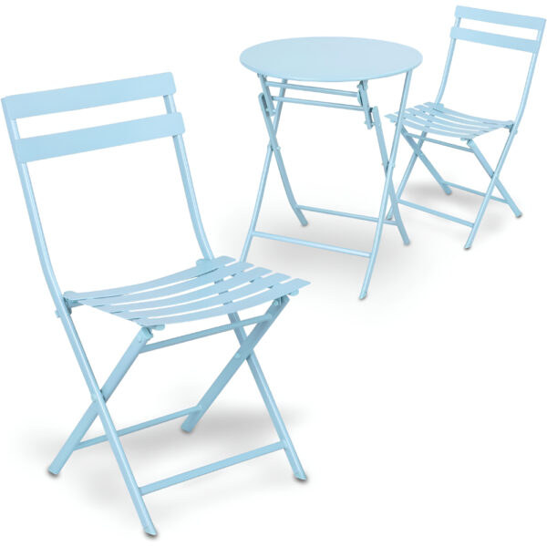 Set mobilier gradina, Quasar & Co.®, pentru balcon, terasa, bistro, format din masa si 2 scaune, pliabil, metal, albastru deschis Seturi mobila gradina 2024-07-27 2