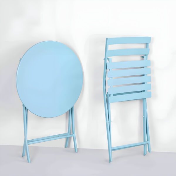 Set mobilier gradina, Quasar & Co.®, pentru balcon, terasa, bistro, format din masa si 2 scaune, pliabil, metal, albastru deschis - imagine 6