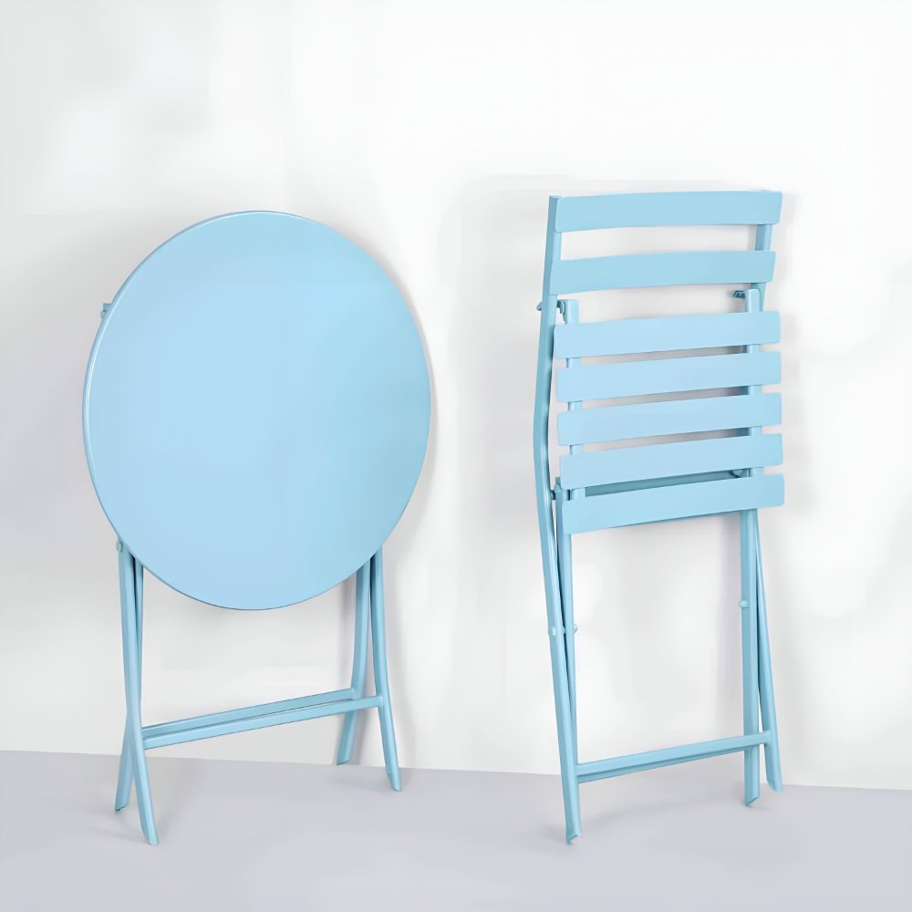 Set mobilier gradina, Quasar & Co.®, pentru balcon, terasa, bistro, format din masa si 2 scaune, pliabil, metal, albastru deschis 6