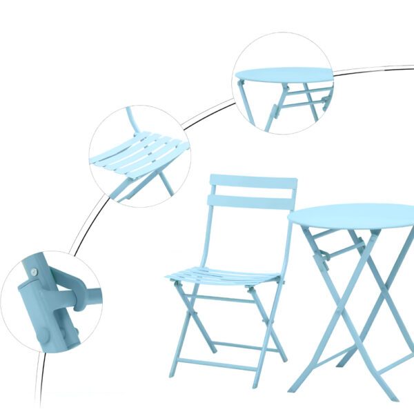 Set mobilier gradina, Quasar & Co.®, pentru balcon, terasa, bistro, format din masa si 2 scaune, pliabil, metal, albastru deschis - imagine 8
