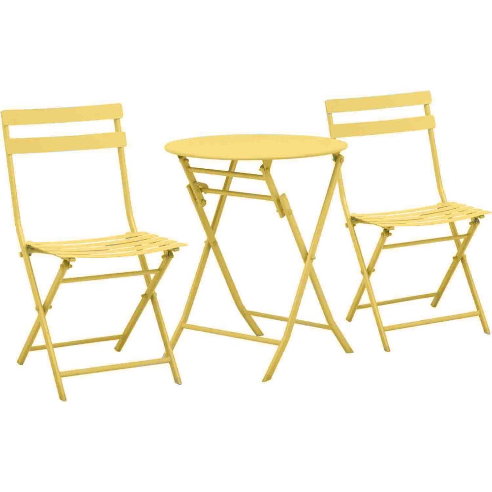 Set mobilier gradina, Quasar & Co.®, pentru balcon, terasa, bistro, format din masa si 2 scaune, pliabil, metal, galben 2
