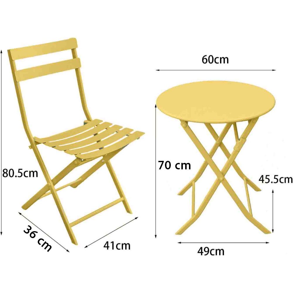 Set mobilier gradina, Quasar & Co.®, pentru balcon, terasa, bistro, format din masa si 2 scaune, pliabil, metal, galben 10