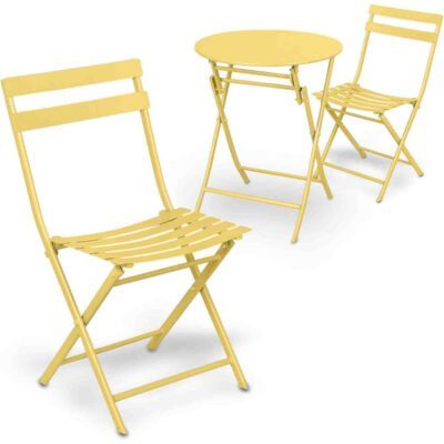 Set mobilier gradina, Quasar & Co.®, pentru balcon, terasa, bistro, format din masa si 2 scaune, pliabil, metal, galben 11