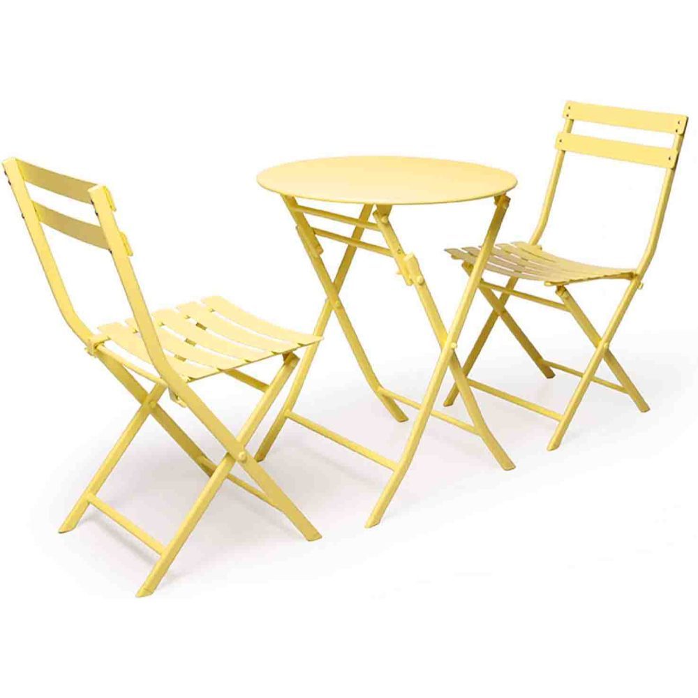 Set mobilier gradina, Quasar & Co.®, pentru balcon, terasa, bistro, format din masa si 2 scaune, pliabil, metal, galben 3