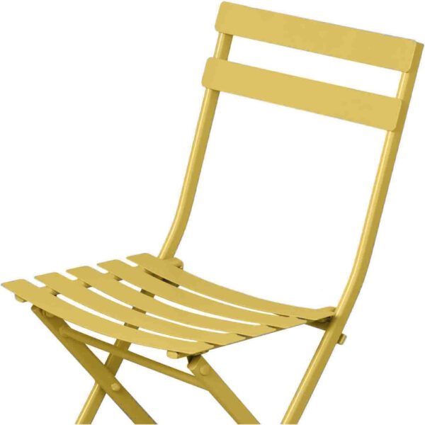 Set mobilier gradina, Quasar & Co.®, pentru balcon, terasa, bistro, format din masa si 2 scaune, pliabil, metal, galben - imagine 5