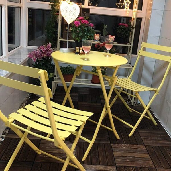Set mobilier gradina, Quasar & Co.®, pentru balcon, terasa, bistro, format din masa si 2 scaune, pliabil, metal, galben - imagine 7