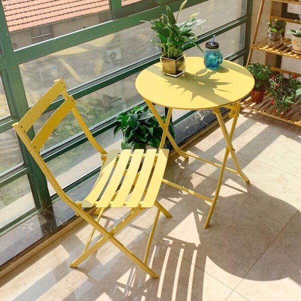 Set mobilier gradina, Quasar & Co.®, pentru balcon, terasa, bistro, format din masa si 2 scaune, pliabil, metal, galben - imagine 8