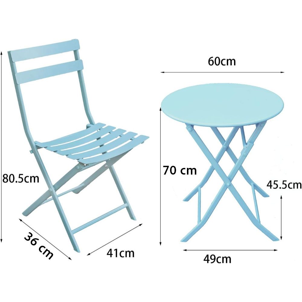 Set mobilier gradina, Quasar & Co.®, pentru balcon, terasa, bistro, format din masa si 2 scaune, pliabil, metal, albastru deschis 9