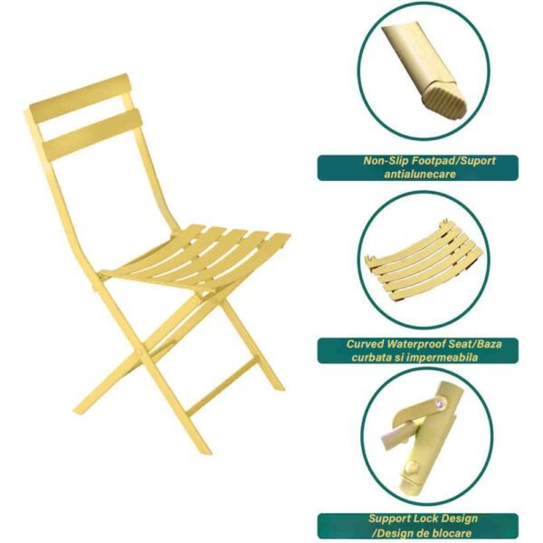 Set mobilier gradina, Quasar & Co.®, pentru balcon, terasa, bistro, format din masa si 2 scaune, pliabil, metal, galben - imagine 9
