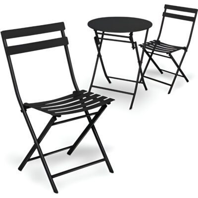 Set mobilier gradina, Quasar & Co.®, pentru balcon, terasa, bistro, format din masa si 2 scaune, pliabil, metal, negru 10