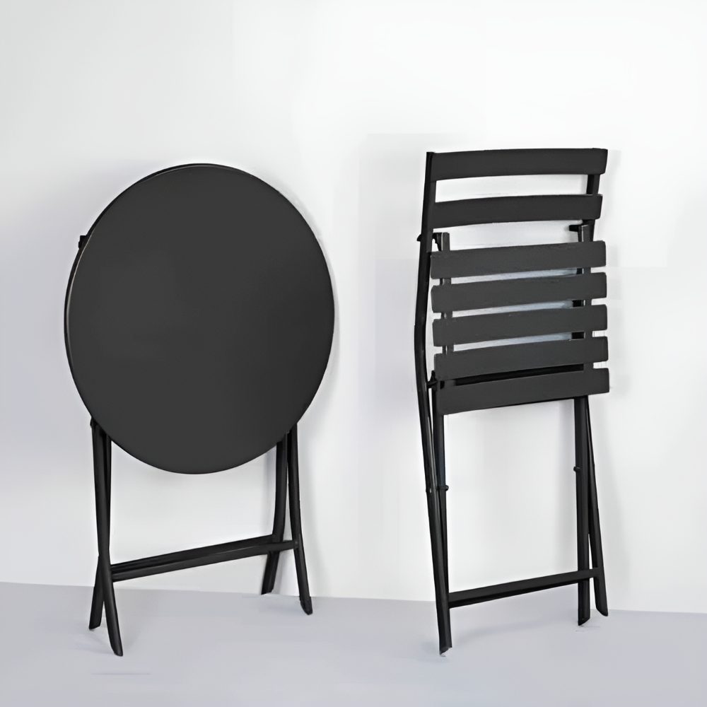 Set mobilier gradina, Quasar & Co.®, pentru balcon, terasa, bistro, format din masa si 2 scaune, pliabil, metal, negru 6