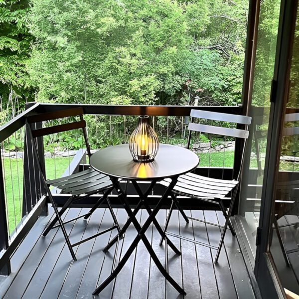 Set mobilier gradina, Quasar & Co.®, pentru balcon, terasa, bistro, format din masa si 2 scaune, pliabil, metal, negru - imagine 7