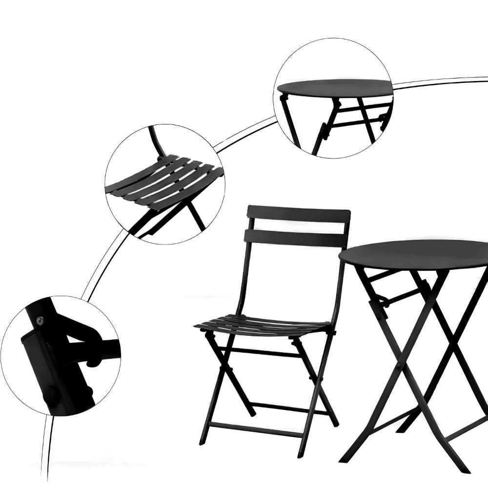 Set mobilier gradina, Quasar & Co.®, pentru balcon, terasa, bistro, format din masa si 2 scaune, pliabil, metal, negru 8