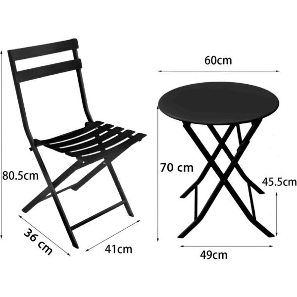 Set mobilier gradina, Quasar & Co.®, pentru balcon, terasa, bistro, format din masa si 2 scaune, pliabil, metal, negru - imagine 9