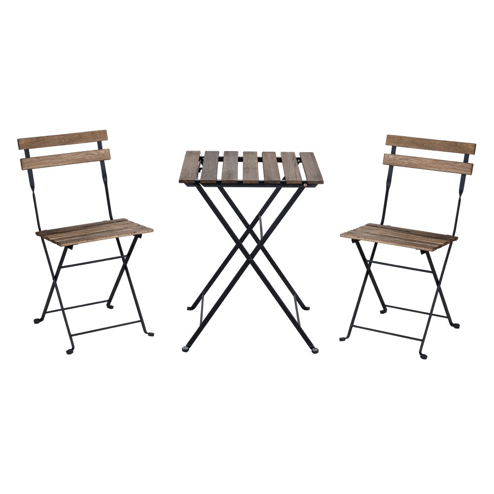 Set mobilier gradina, Quasar & Co.®, pentru balcon, terasa, bistro, format din masa si 2 scaune, pliabil, metal-lemn, natur-negru 2