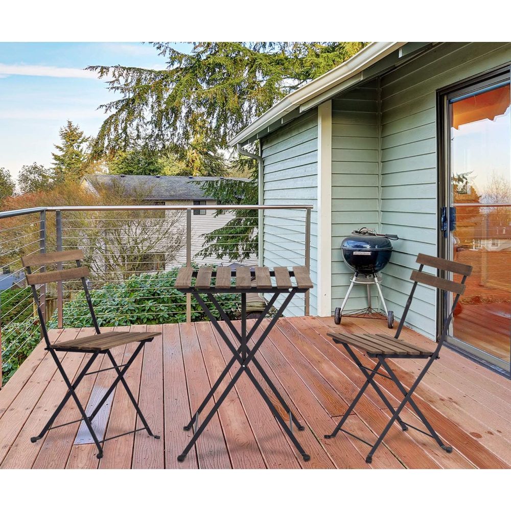 Set mobilier gradina, Quasar & Co.®, pentru balcon, terasa, bistro, format din masa si 2 scaune, pliabil, metal-lemn, natur-negru 6