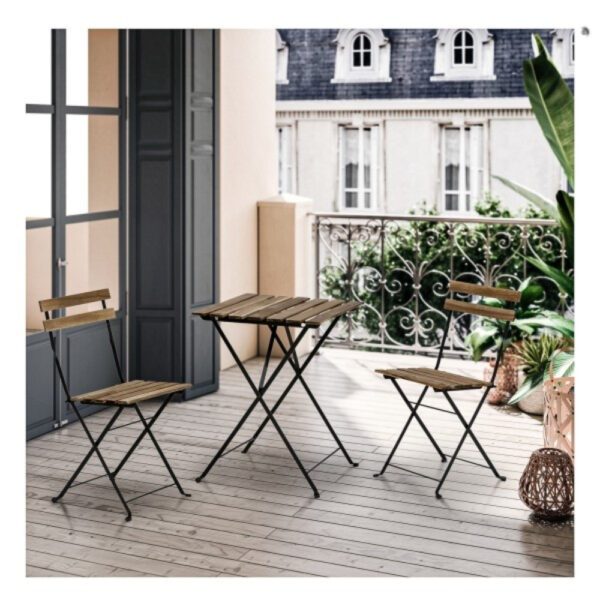 Set mobilier gradina, Quasar & Co.®, pentru balcon, terasa, bistro, format din masa si 2 scaune, pliabil, metal-lemn, natur-negru - imagine 7