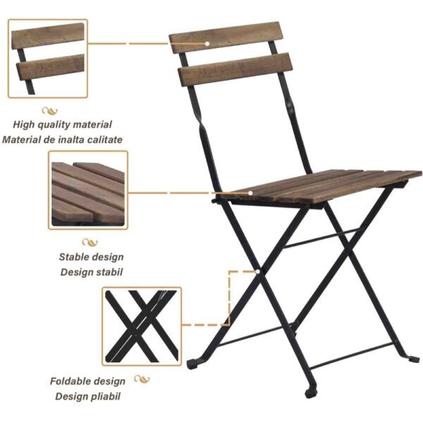 Set mobilier gradina, Quasar & Co.®, pentru balcon, terasa, bistro, format din masa si 2 scaune, pliabil, metal-lemn, natur-negru - imagine 8