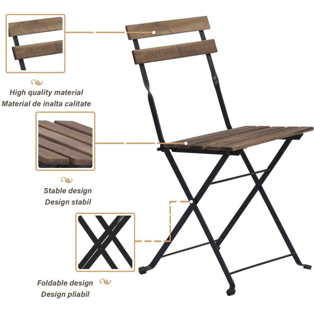 Set mobilier gradina, Quasar & Co.®, pentru balcon, terasa, bistro, format din masa si 2 scaune, pliabil, metal-lemn, natur-negru 8