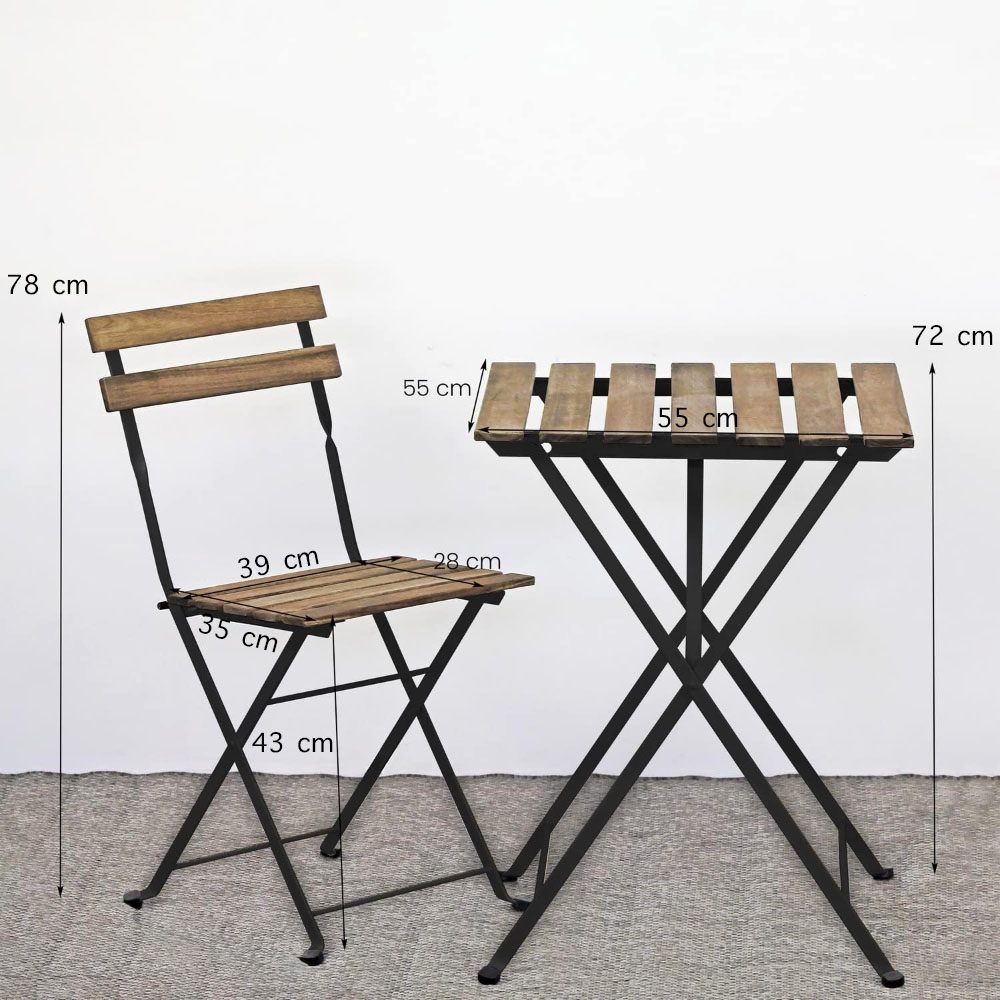 Set mobilier gradina, Quasar & Co.®, pentru balcon, terasa, bistro, format din masa si 2 scaune, pliabil, metal-lemn, natur-negru 9