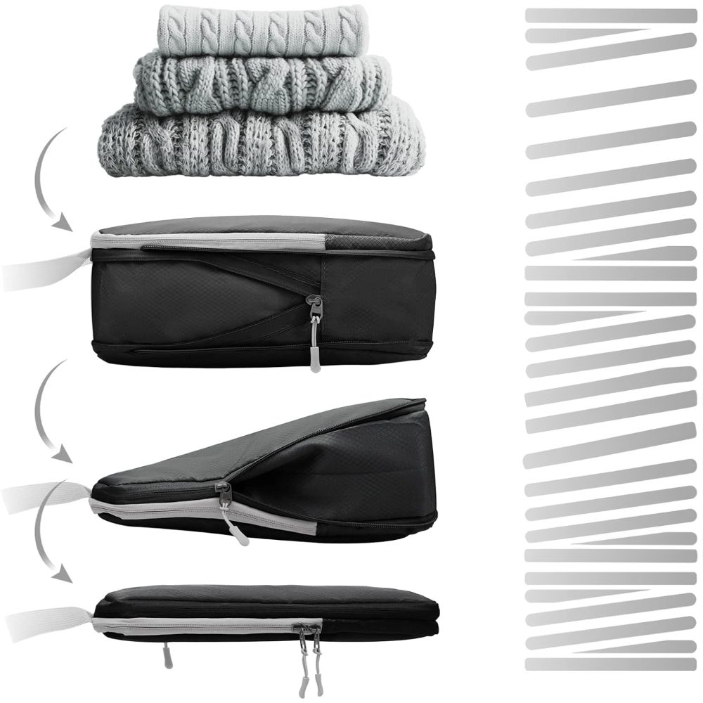 Set 8 huse organizare bagaj, Quasar & Co.®, impermeabile, 4 cu compresie/extensie, 1 husa pantofi, 1 husa tip sac, 1 husa universala, 1 geanta cosmetice, negru 5 Set 8 huse organizare bagaj, Quasar & Co.®, impermeabile, 4 cu compresie/extensie, 1 husa pantofi, 1 husa tip sac, 1 husa universala, 1 geanta cosmetice, negru 5