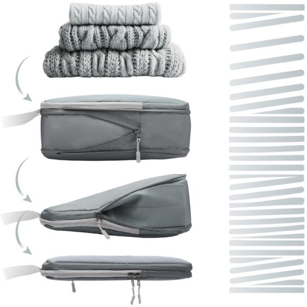 Set 8 huse organizare bagaj, Quasar & Co.®, impermeabile, 4 cu compresie/extensie, 1 husa pantofi, 1 husa tip sac, 1 husa universala, 1 geanta cosmetice, gri - imagine 5
