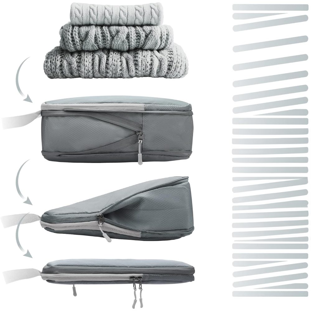 Set 8 huse organizare bagaj, Quasar & Co.®, impermeabile, 4 cu compresie/extensie, 1 husa pantofi, 1 husa tip sac, 1 husa universala, 1 geanta cosmetice, gri 5 Set 8 huse organizare bagaj, Quasar & Co.®, impermeabile, 4 cu compresie/extensie, 1 husa pantofi, 1 husa tip sac, 1 husa universala, 1 geanta cosmetice, gri 5