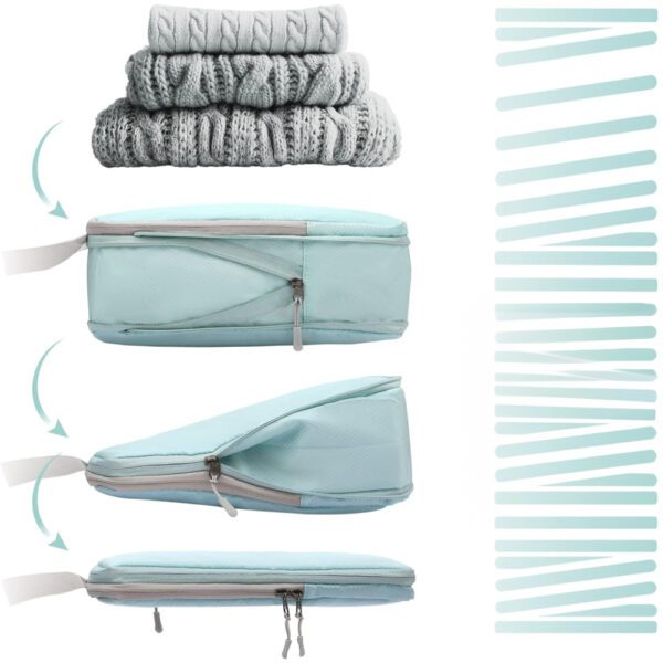 Set 8 huse organizare bagaj, Quasar & Co.®, impermeabile, 4 cu compresie/extensie, 1 husa pantofi, 1 husa tip sac, 1 husa universala, 1 geanta cosmetice, turcoaz - imagine 5