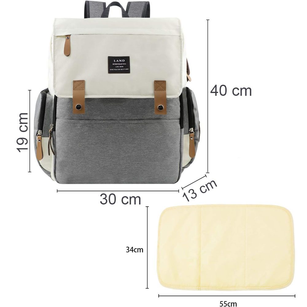 Rucsac, Quasar & Co.®, pentru mamici si bebelusi, compartimentat, textil, 40 x 30 x 13 cm, gri-alb 10