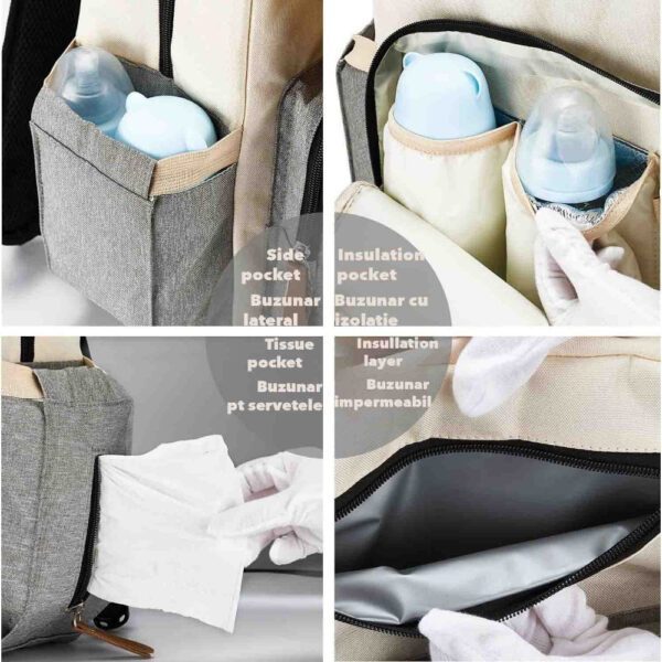 Rucsac, Quasar & Co.®, pentru mamici si bebelusi, compartimentat, textil, 40 x 30 x 13 cm, gri-alb - imagine 8