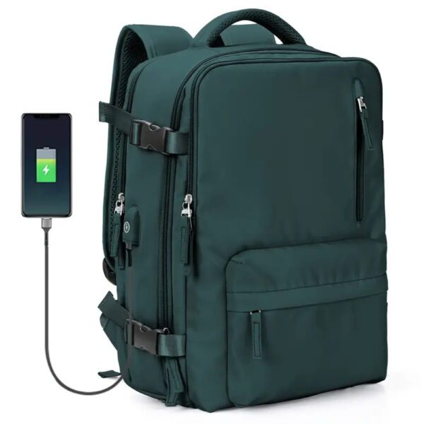 Rucsac Quasar & Co.®, multifunctional, impermeabil, cu compartiment pantofi, sistem agatare pe troler, USB, textil, 43x30x20 cm, verde inchis Rucsacuri 2024-11-21 2