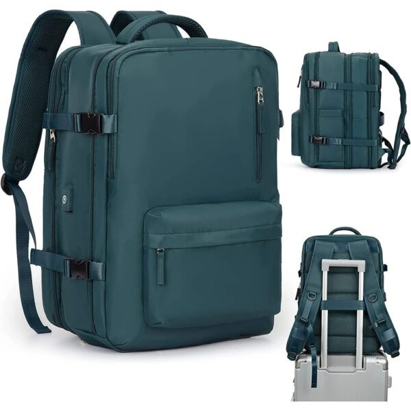 Rucsac Quasar & Co.®, multifunctional, impermeabil, cu compartiment pantofi, sistem agatare pe troler, USB, textil, 43x30x20 cm, verde inchis Rucsacuri 2024-11-21