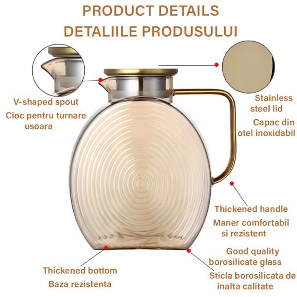 Carafa, Quasar & Co.®, cu capac, ingusta-depozitare pe usa frigiderului, sticla, 2500 ml, amber - imagine 10