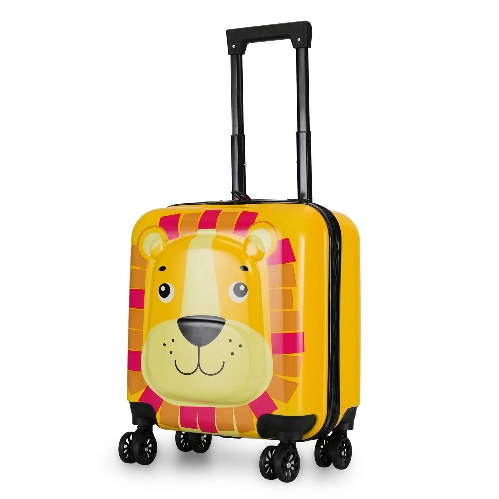 44041067-2 Troler cabina avion, Quasar & Co.®, Model Lion, 4 roti duble cu rotatie 360°, maner telescopic, cifru, 44x34x23 cm, ABS, galben/ciclam