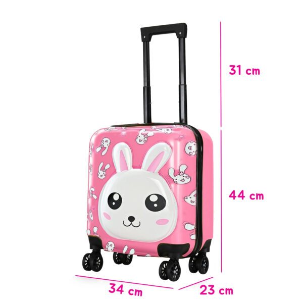 Troler cabina avion, Quasar & Co.®, Model Rabbit, 4 roti duble cu rotatie 360°, maner telescopic, cifru, 44x34x23 cm, ABS, roz/alb - imagine 10
