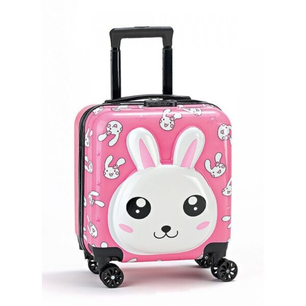Troler cabina avion, Quasar & Co.®, Model Rabbit, 4 roti duble cu rotatie 360°, maner telescopic, cifru, 44x34x23 cm, ABS, roz/alb - imagine 3
