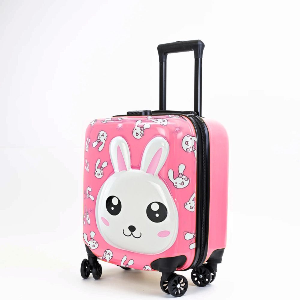 Troler cabina avion, Quasar & Co.®, Model Rabbit, 4 roti duble cu rotatie 360°, maner telescopic, cifru, 44x34x23 cm, ABS, roz/alb 4 Troler cabina avion, Quasar & Co.®, Model Rabbit, 4 roti duble cu rotatie 360°, maner telescopic, cifru, 44x34x23 cm, ABS, roz/alb 4