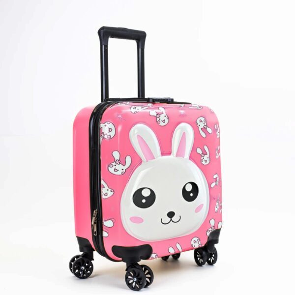 Troler cabina avion, Quasar & Co.®, Model Rabbit, 4 roti duble cu rotatie 360°, maner telescopic, cifru, 44x34x23 cm, ABS, roz/alb - imagine 5
