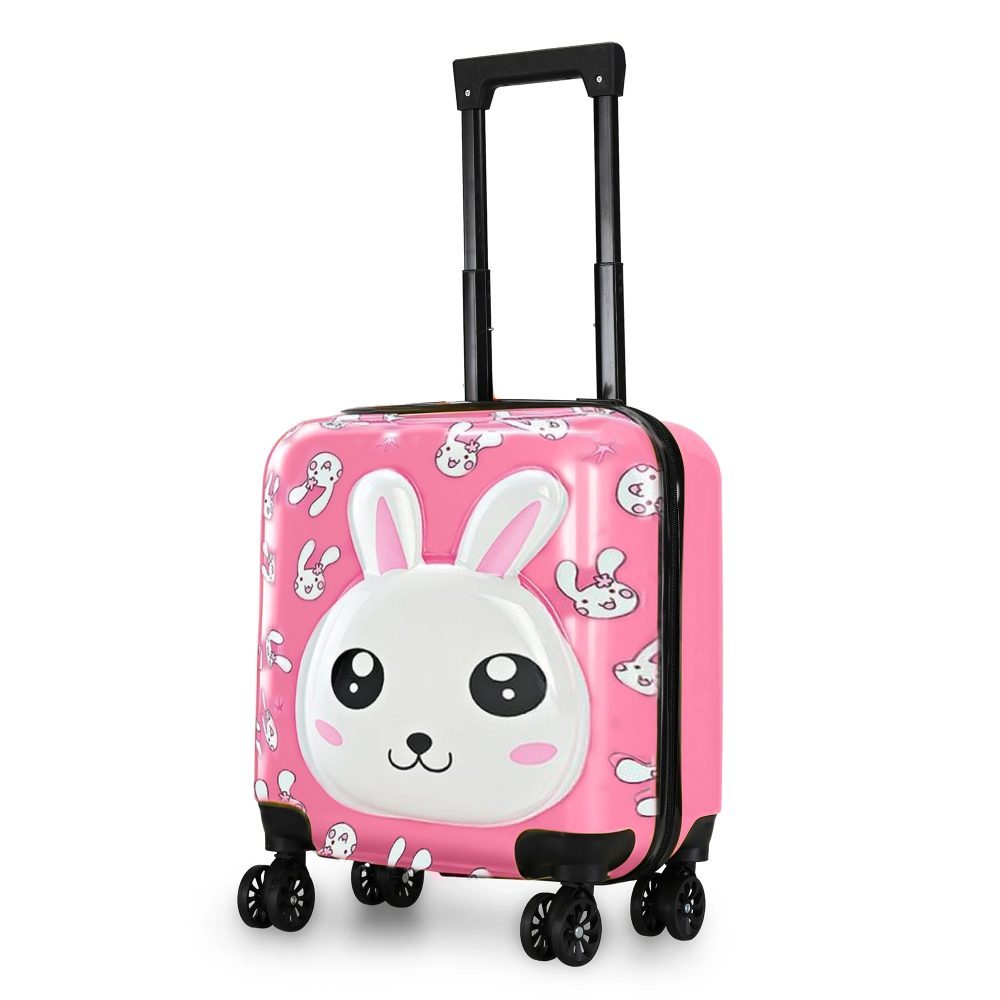 44041068-5 Troler cabina avion, Quasar & Co.®, Model Rabbit, 4 roti duble cu rotatie 360°, maner telescopic, cifru, 44x34x23 cm, ABS, roz/alb