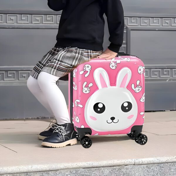 Troler cabina avion, Quasar & Co.®, Model Rabbit, 4 roti duble cu rotatie 360°, maner telescopic, cifru, 44x34x23 cm, ABS, roz/alb - imagine 7