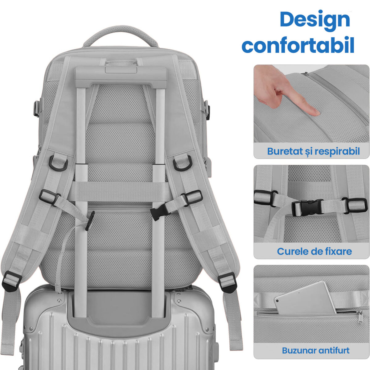 Rucsac voiaj, Quasar & Co.®, bagaj mana avion extensibil 43x30x20-28 cm + husa haine + sac rufe + trusa calatorie, rucsac calatorie multifunctional, impermeabil, compartiment pantofi, compartiment laptop, sistem agatare pe troler, textil, gri/gri 6 Rucsac voiaj, Quasar & Co.®, bagaj mana avion extensibil 43x30x20-28 cm + husa haine + sac rufe + trusa calatorie, rucsac calatorie multifunctional, impermeabil, compartiment pantofi, compartiment laptop, sistem agatare pe troler, textil, gri/gri 6