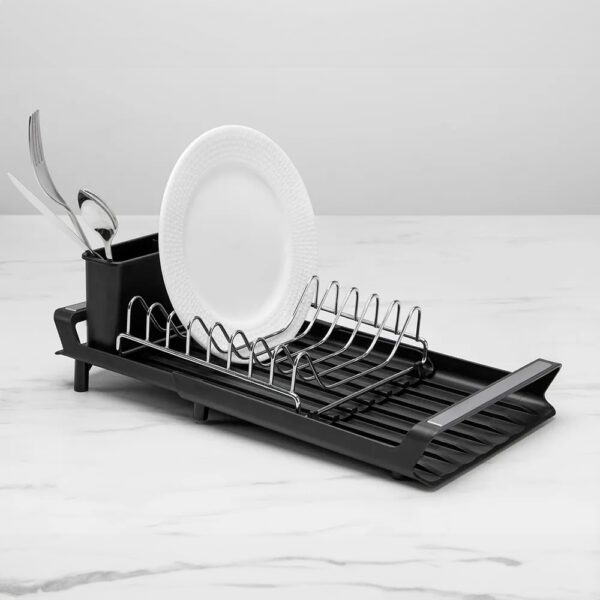 Scurgator de vase, Quasar & Co.®, extensibil, cu suport tacamuri si vesela, panta scurgere, 47x20x11 cm, metal/plastic, negru - imagine 4