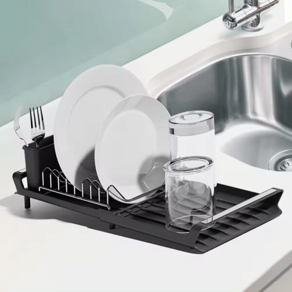 Scurgator de vase, Quasar & Co.®, extensibil, cu suport tacamuri si vesela, panta scurgere, 47x20x11 cm, metal/plastic, negru - imagine 6