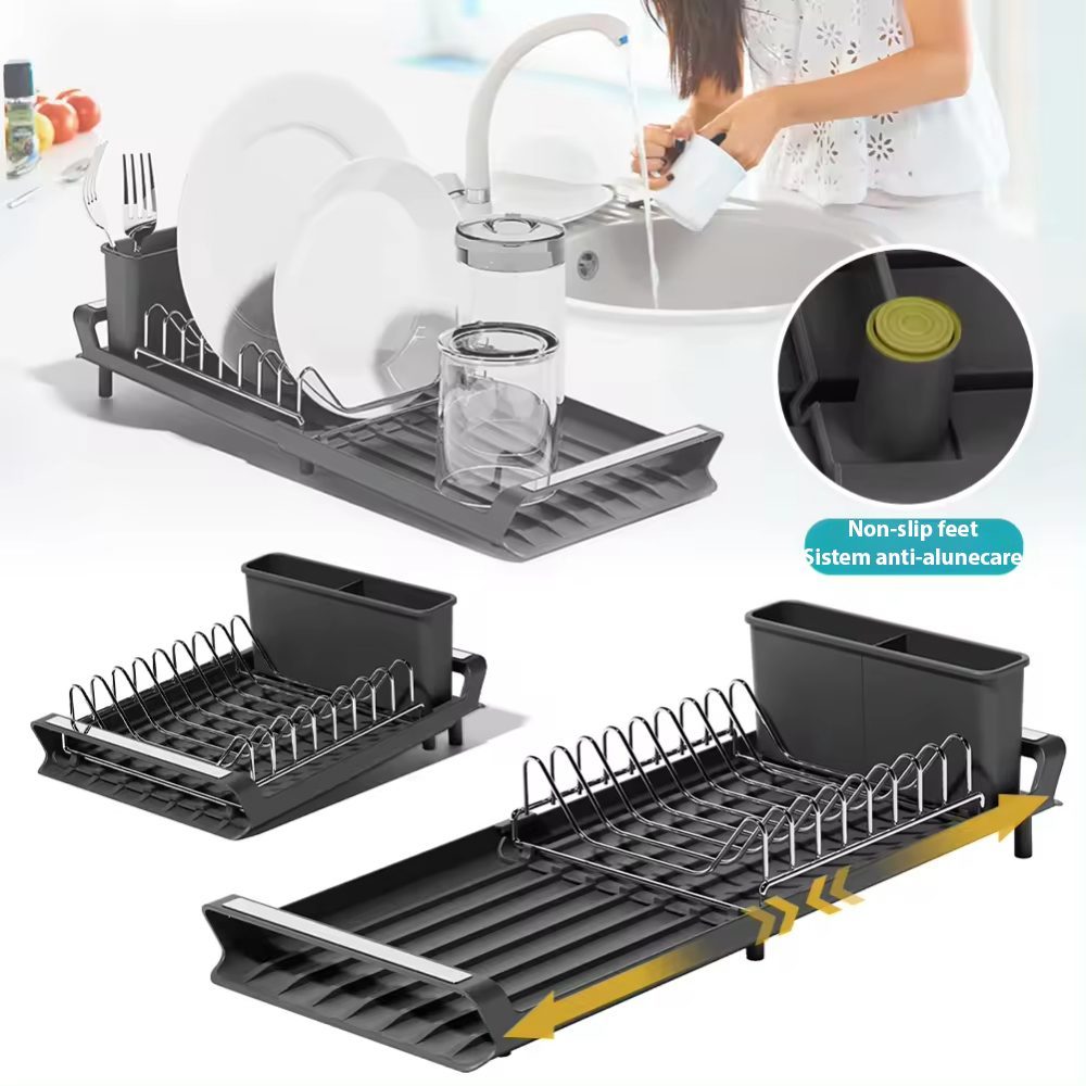 Scurgator de vase, Quasar & Co.®, extensibil, cu suport tacamuri si vesela, panta scurgere, 47x20x11 cm, metal/plastic, negru 9 Scurgator de vase, Quasar & Co.®, extensibil, cu suport tacamuri si vesela, panta scurgere, 47x20x11 cm, metal/plastic, negru 9