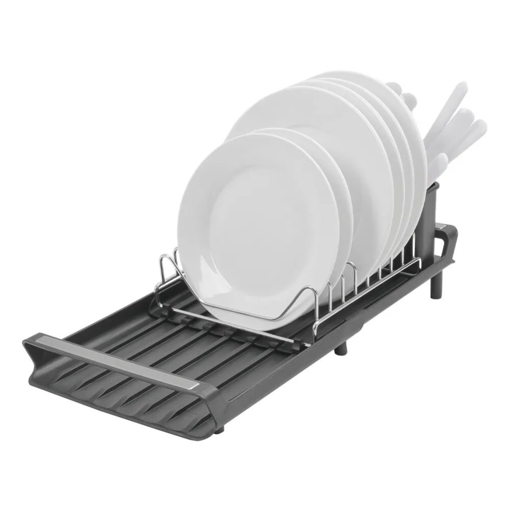 Scurgator de vase, Quasar & Co.®, extensibil, cu suport tacamuri si vesela, panta scurgere, 47.1x20x11 cm, metal/plastic, gri
