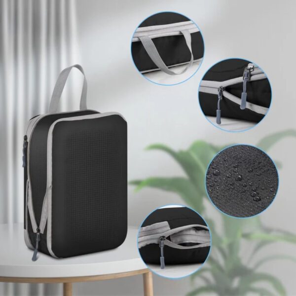 Set 6 huse organizare bagaj, Quasar & Co.®, impermeabile, 4 cu compresie/extensie, 1 husa pantofi, 1 husa tip sac, negru - imagine 5