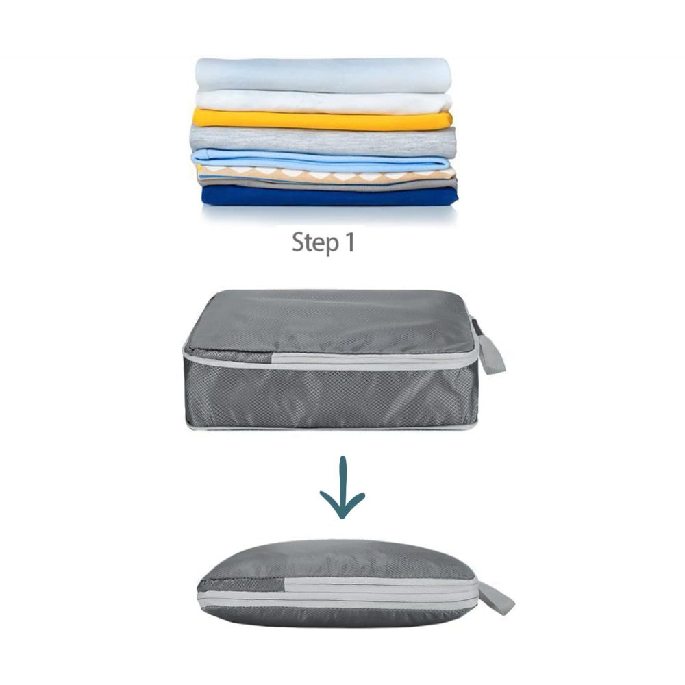 Set 6 huse organizare bagaj, Quasar & Co.®, impermeabile, 4 cu compresie/extensie, 1 husa pantofi, 1 husa tip sac, gri 2
