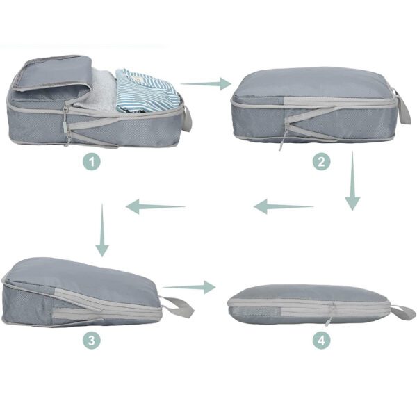 Set 6 huse organizare bagaj, Quasar & Co.®, impermeabile, 4 cu compresie/extensie, 1 husa pantofi, 1 husa tip sac, gri - imagine 3