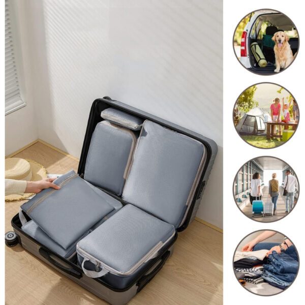 Set 6 huse organizare bagaj, Quasar & Co.®, impermeabile, 4 cu compresie/extensie, 1 husa pantofi, 1 husa tip sac, gri - imagine 4