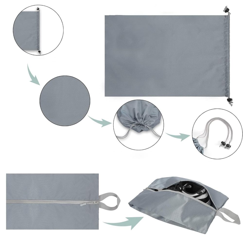 Set 6 huse organizare bagaj, Quasar & Co.®, impermeabile, 4 cu compresie/extensie, 1 husa pantofi, 1 husa tip sac, gri 5